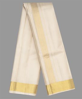 Gold 9 X 5 Silk Dhoti With Zari Border And Unstitched Shirting