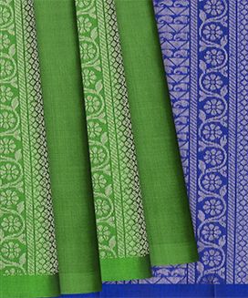 Leafy Green Handloom Soft Silk Saree With Floral Motifs