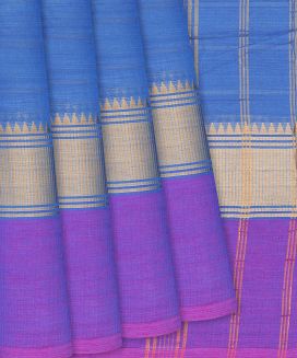 Cyan Handloom Chettinad Cotton Saree With Stripes
