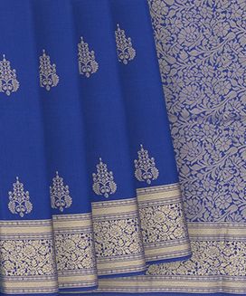 Blue Handloom Soft Silk Saree With Floral Butta & Vine Motifs In Border
