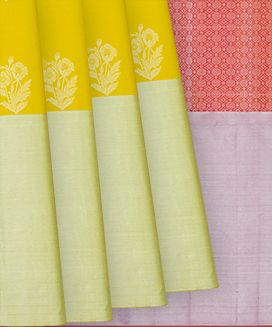 Mustard Handloom Soft Silk Saree With Floral Motifs