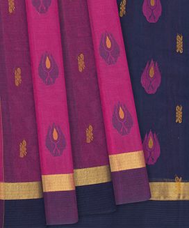Hot Pink Handloom Rasipuram Cotton Saree With Floral Motifs
