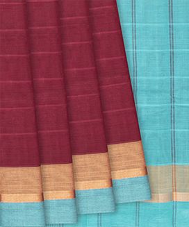 Crimson Handloom Rasipuram Cotton Saree With Stripes
