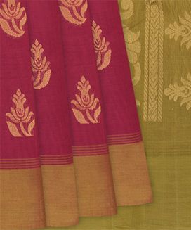 Pink Handloom Rasipuram Cotton Saree With Floral Zari Butta
