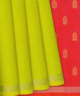 Lime Green Woven Soft Silk Saree With Contrast Pallu
