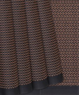 Black Soft Silk Saree With Dots & Stripes

