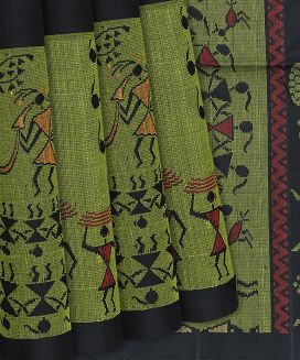 Black Handloom Soft Silk Saree With Tribal Motifs
