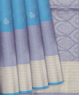 Sky Blue Handwoven Soft Silk Saree With Floral Motifs
