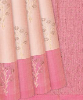 Baby Pink Handloom Soft Silk Saree With Floral Motifs
