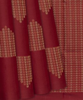 Crimson Woven Soft Silk Saree With Floral Buttas
