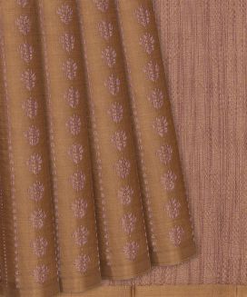 Brown Handloom Soft Silk Saree With Floral Motifs & Stripes
