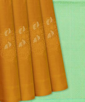 Mustard Handloom Soft Silk Saree With Floral Motifs
