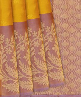 Yellow Handloom Soft Silk Saree With Floral Motifs

