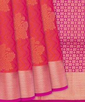 Red Woven Soft Silk Saree With Floral Motifs
