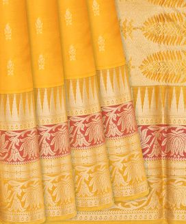 Yellow Woven Silk Saree With Floral Buttas
