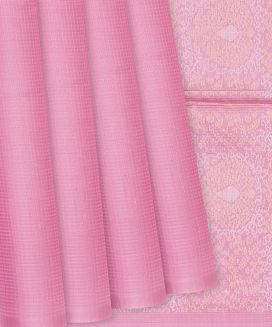 Baby Pink Handloom Soft Silk Saree With Checks
