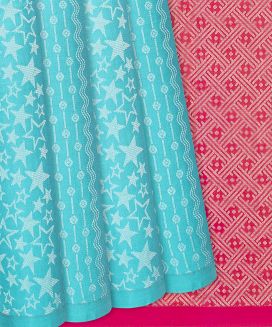 Turquoise Handloom Soft Silk Saree With Star Motifs
