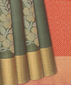 Shadow Green Handloom Soft Silk Saree With Floral Motifs
