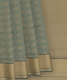 Teal Soft Silk Saree With Diamond Motifs And Golden Zari Border & Pallu