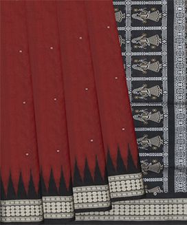 Crimson Handloom Orissa Silk Saree With Black Border & Rudraksham Motifs