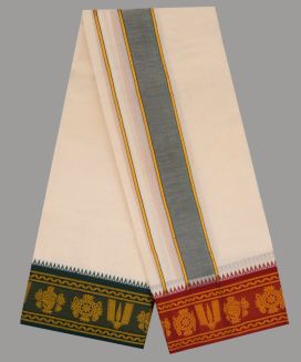 Cream 9 x 5 Handwoven Cotton Dhoti with contrast Fancy Border