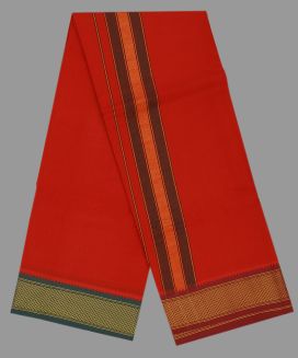 Red 9 x 5  Cotton Dhoti with Contrast Border