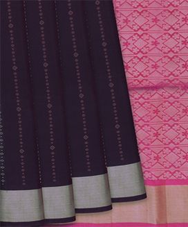 Magenta Handloom Soft Silk Saree With Stripes & Pink Pallu
