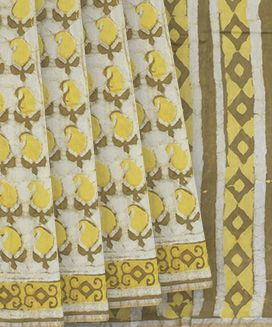 Yellow Chanderi Cotton Printed Saree With Mango Motifs
