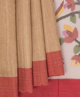 Brown Handwoven Matka Silk Sari With Jamdani Kora Pallu