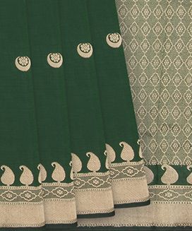 Dark Green Banarasi Silk Saree With Mango Motifs
