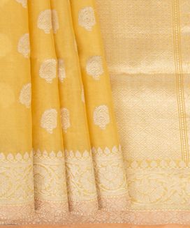 Lemon Yellow Handwoven Benares Silk Sari With Mango Motifs