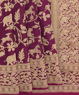 Purple Handwoven Benares Silk Saree With Vanasingaram Motifs