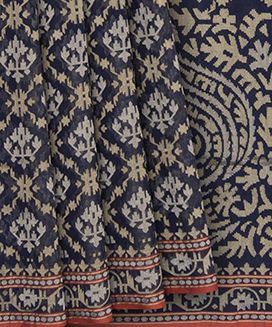 Midnight Blue Handwoven Benares " Neelambari " Cotton Saree With Gold & Silver Zari In A Jamdani Weave