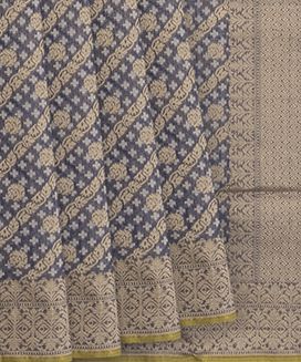 Grey Handwoven Benarasi Organza Silk Saree With Diagonal Vine Motifs 