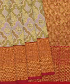Beige Handwoven Kanchipuram Korvai Silk Saree With Floral Jaal Motifs