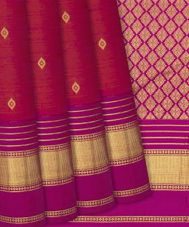 Hot Pink Kanchipuram Silk Saree With Floral motifs
