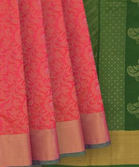 Pink Handwoven Soft silk Saree with Peacock Motif -Pink