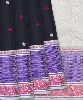 Black Handloom Kanchipuram Korvai Silk Saree With Floral Motifs
