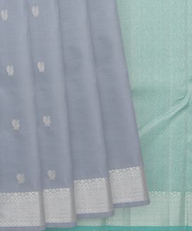 Grey Handwoven Kanchipuram Silk Saree With Silver Zari Motifs