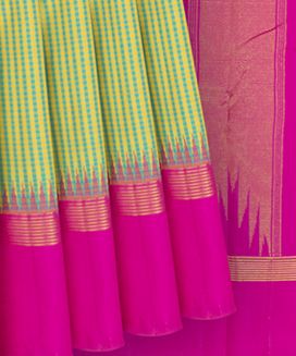 Green Handwoven Kanchipuram Korvai Silk Sari With Micro checks