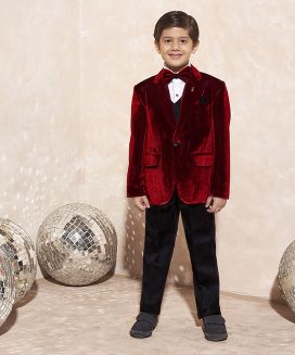 Dashing maroon and black party wear suit 