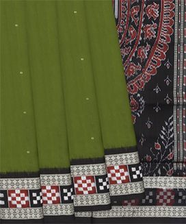 Leaf Green Handloom Orissa Silk saree With Contrast Black Border