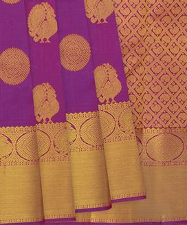 Hot Pink Kanchipuram Handloom Silk Saree With Annam Butta