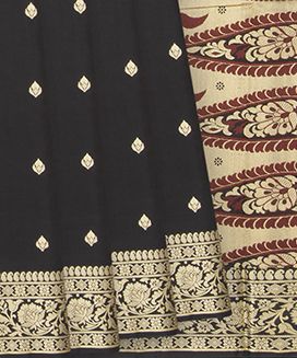 Black Banarasi Silk Saree With Floral Motifs
