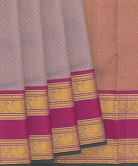 Lavender Handwoven Kanchipuram Silk Saree With Floral Motifs