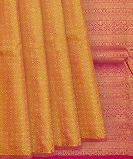 Yellow Handwoven Kanchipuram Silk Saree With Checks And Mango Motifs
