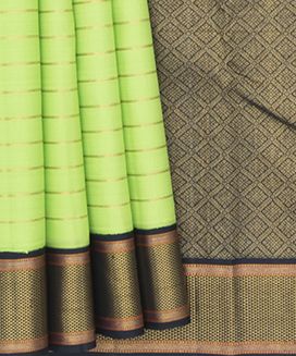 Green Handwoven  Kanchipuram  Korvai Silk Saree With  Beldari Zari Stripes 