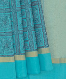 Blue Handwoven Kanchipuram Silk Saree With Orissa  BombkaI Motifs