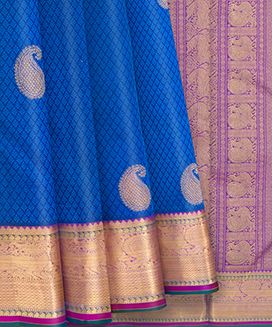 Blue  Handwoven  Kanchipuram  Silk Saree With  Mango Motifs