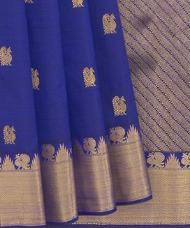 Blue Handwoven Kanchipuram Silk Saree With Annam Motifs